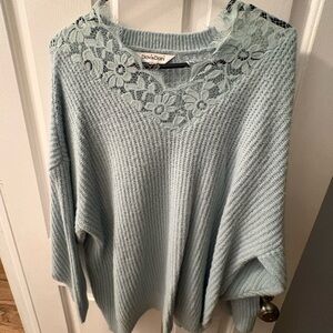DAVI & DANI Soft Blue Floral Lace Sweater